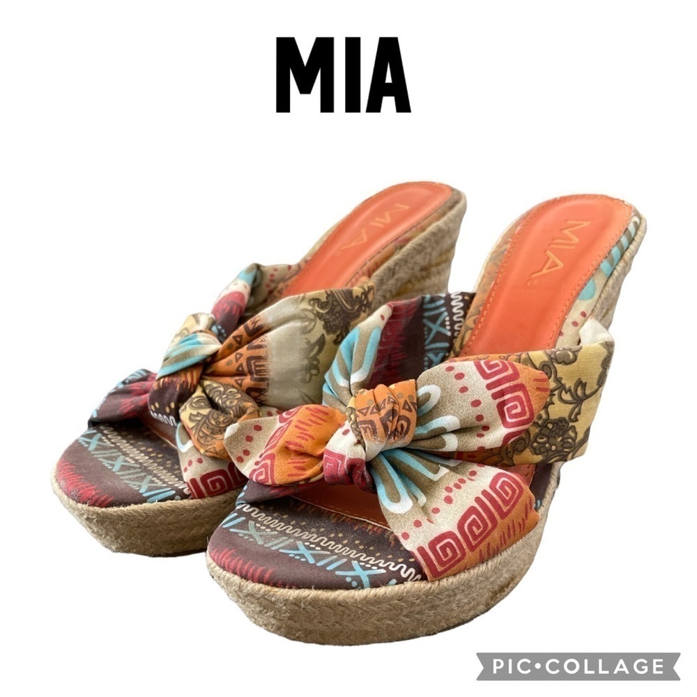 Mia ribbon colorful boho Cotton Wedge sandals size 9